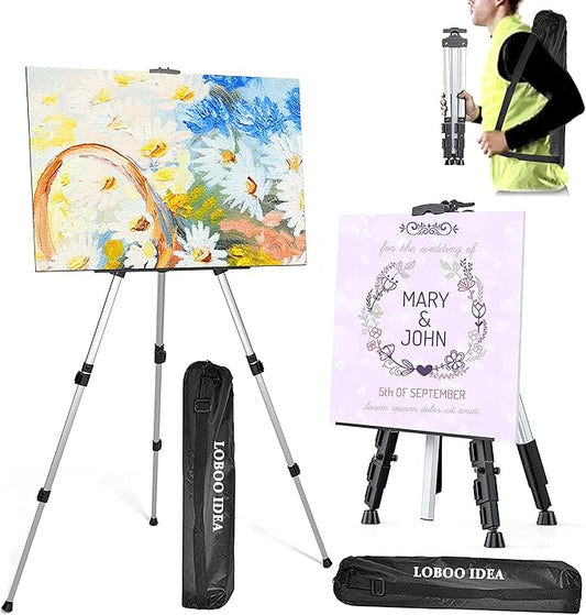Portable Artist Easel Stand, Art Drawing Easels for Painting Canvas Wedding Signs & Display，Adjustable Height Painting Easel with Bag, Height from 17" to 60" (2 Pack,Silver)