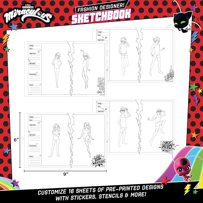 Miraculous Fashion Designer Sketchbook – Superhero Sketchbook for Kids Ages 6 & Up Ladybug Coloring Book
