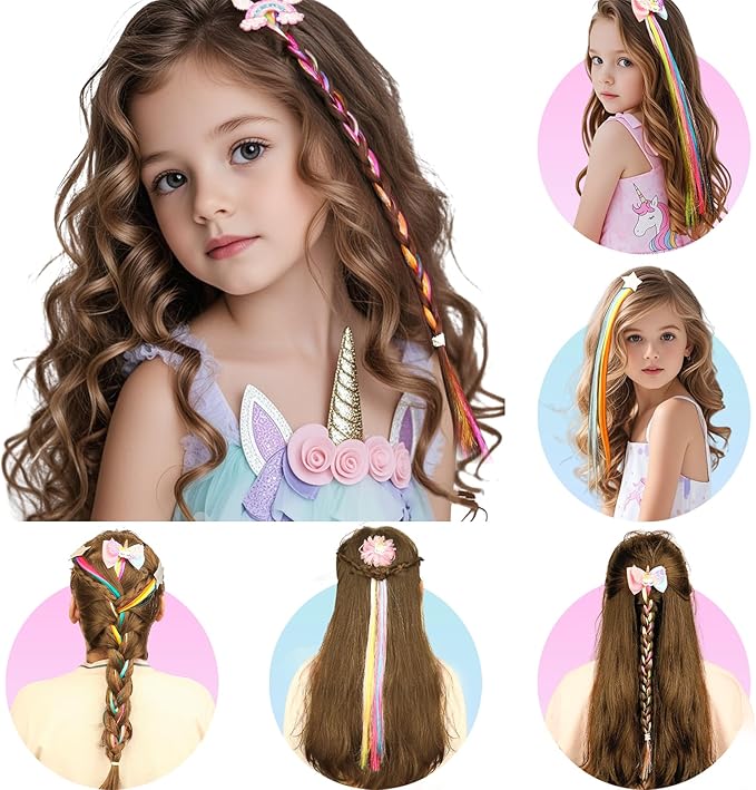 Unicorn Hair Accessories & Bracelet for Girl, Unicorn Hair Extension Clip Headband Bracelet, Unicorn Birthday Party Favors Supplies, Unicorn Costume Accessories Gift for Girl