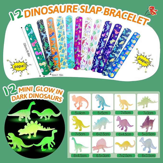 Dinosaur Party Favors For 12 Kids, Dinosaur Birthday Party Supplies, Dinosaur Goodie Bags for Boys Girls Birthday, Dinosaur Gifts Bags Fillers Pinata Stuffers, Dinosaur Themed Party Toys