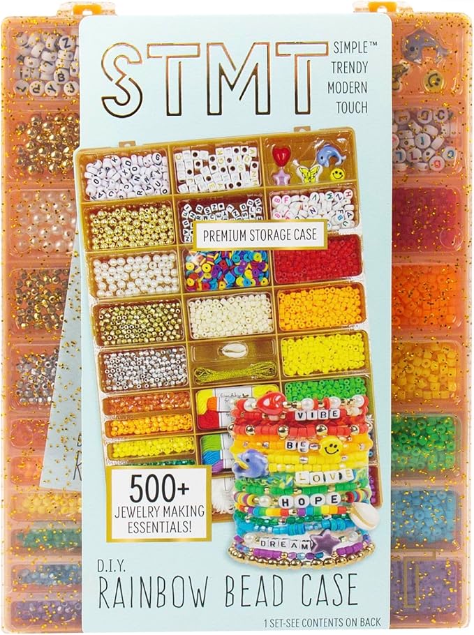 STMT D.I.Y. Rainbow Bead Case, Includes Over 500 Jewelry Making Supplies, Including Cute Beads for Jewelry Making, Bracelet Charms, Storage Case, Friendship Bracelet Kit, Teen Girl Gifts