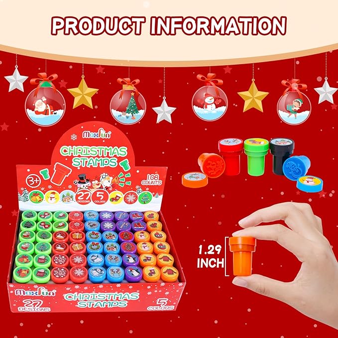 Max Fun 108Pcs Christmas Assorted Stamps for Kids Christmas Party Favors Supplies Christmas Goodies Bags Stuffers Christmas Stocking Stuffers Classroom Game Reward Prizes(Christmas Stamper)