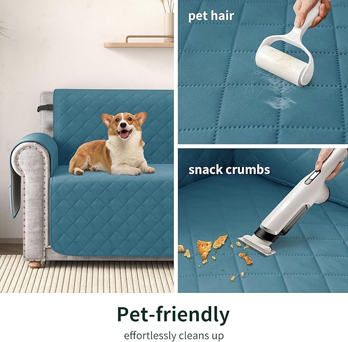 CHUN YI Oversized Couch Cover, Water Resistant Sofa Cover Slipcover for 4 Cushion Sofa, Washable with Adjustable Strap Storage Pocket for Living Room Dog Pet (Oversized Sofa, Blue)