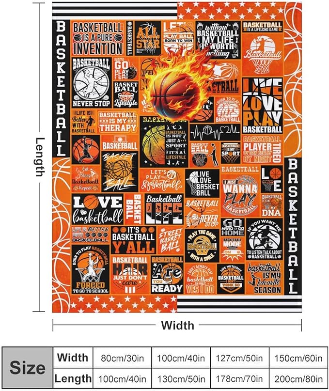 Basketball Throw Blanket - Soft Flannel Sports Basketball Blankets for Girls Boys Kids Basketball Lovers - Warm Basketball Throw Blankets for All Season Lap, Chair, Sofa - 50"x40"