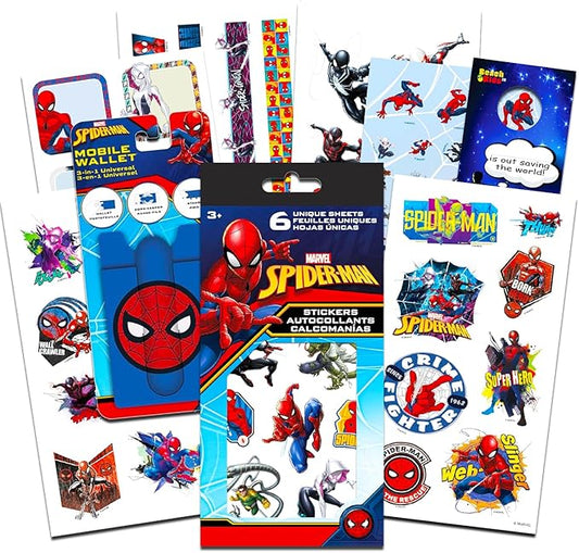 Marvel Spiderman Sticker Pack for Boys, Kids - Spiderman Party Favors Bundle with 6 Spiderman Sticker Sheets for Kids Birthday Party Goodie Bags, Crafts, More | Spiderman Party Supplies Set