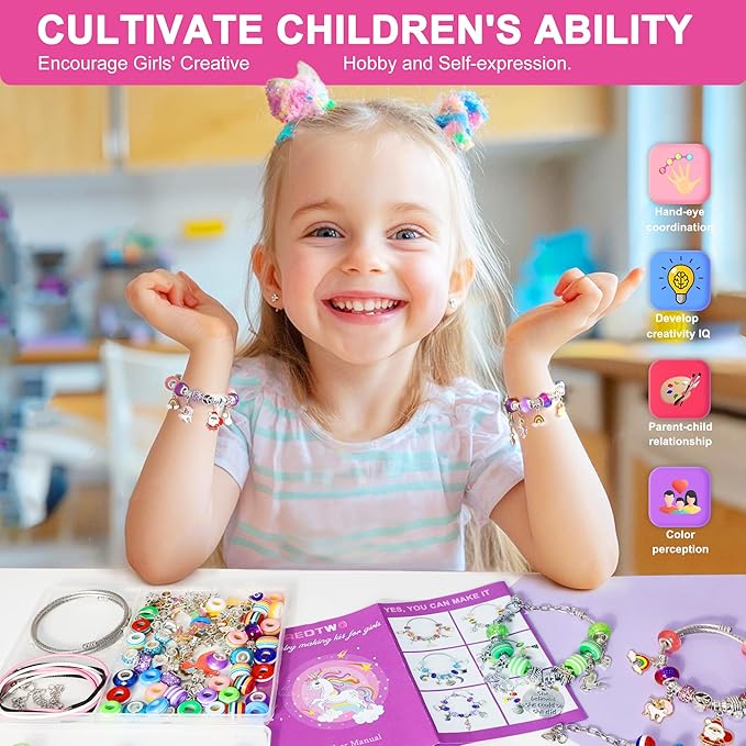 Redtwo Charm Bracelet Making Kit for Girls, Toys Jewelry Making Kit for Girls 8-12 Unicorn Gifts for Teen Girls Age 6-8, Arts and Crafts for Kids Ages 6 7 8 9 10 11 12 13 Birthday