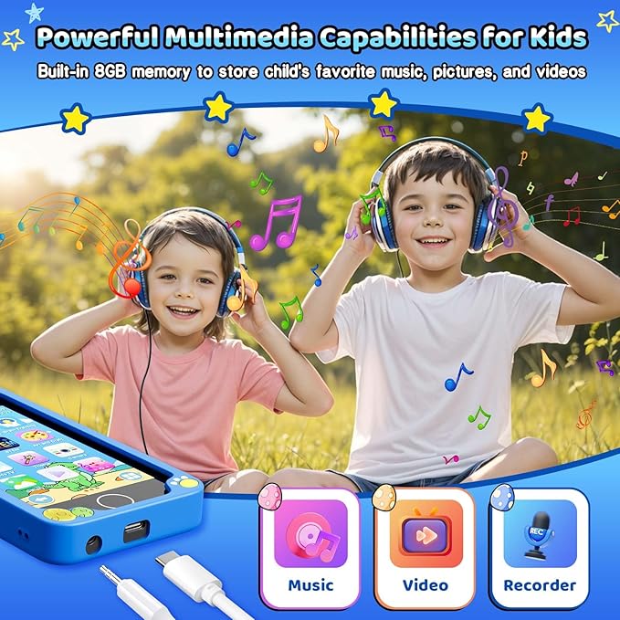 Kids Smart Phone for Boys, 4.0" Touchscreen Learning Music Puzzle-Games Toddler Phone for Kids Ages 3-9, Dual Camera，Built-in 8G SD Card Kids Phone Toy, Gifts for Kids Cell Phone Toy, Light Blue