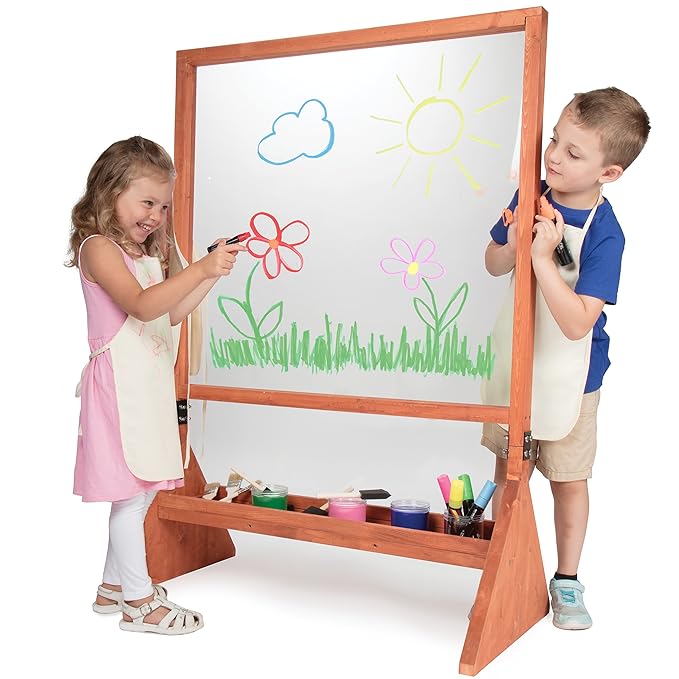 Double Sided Giant Indoor/Outdoor Plexiglass Art Easel (21 x 36 x 51 in) - Easy to Clean, Kids Draw or Paint On Both Sides, Fun Arts & Crafts Activity Center for Boys Girls- an Easy to Assemble Gift