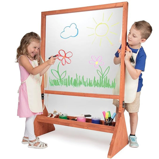 Double Sided Giant Indoor/Outdoor Plexiglass Art Easel (21 x 36 x 51 in) - Easy to Clean, Kids Draw or Paint On Both Sides, Fun Arts & Crafts Activity Center for Boys Girls- an Easy to Assemble Gift