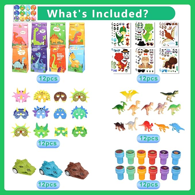 Dinosaur Party Favors, Dinosaur Party Supplies, Dinosaur Goodie Bags for Kids Birthday, Dinosaur Gifts Bags Fillers Pinata Stuffers Toys for Birthday Party, Treasure Box Prizes and Return Gifts