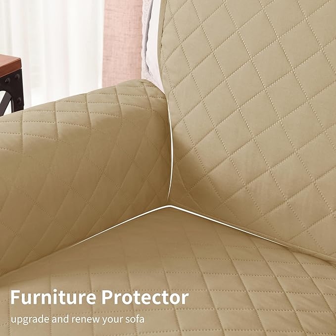 CHUN YI Couch Cover, Water Resistant Slipcover for 3 Cushion Sofa, Washable Sofa Cover with Adjustable Strap Storage Pocket for Living Room Dog Pet (Sofa, Khaki)