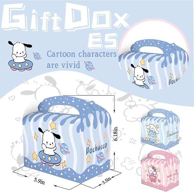 Cute Party Favors,Cute Birthday Party Supplies include 12Goodie Boxes, 12DIY Stickers, 12Slap Bracelets, 12Stamps, 12Keychains,Best Goodie Bags Stuffers for Kawaii Themed,Pinata Fillers,School Prizes