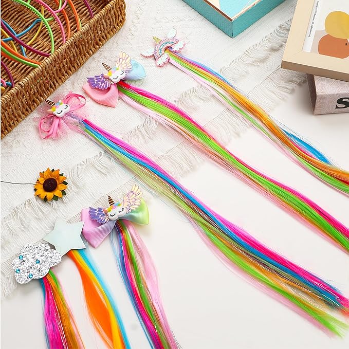 Unicorn Hair Accessories & Bracelet for Girl, Unicorn Hair Extension Clip Headband Bracelet, Unicorn Birthday Party Favors Supplies, Unicorn Costume Accessories Gift for Girl