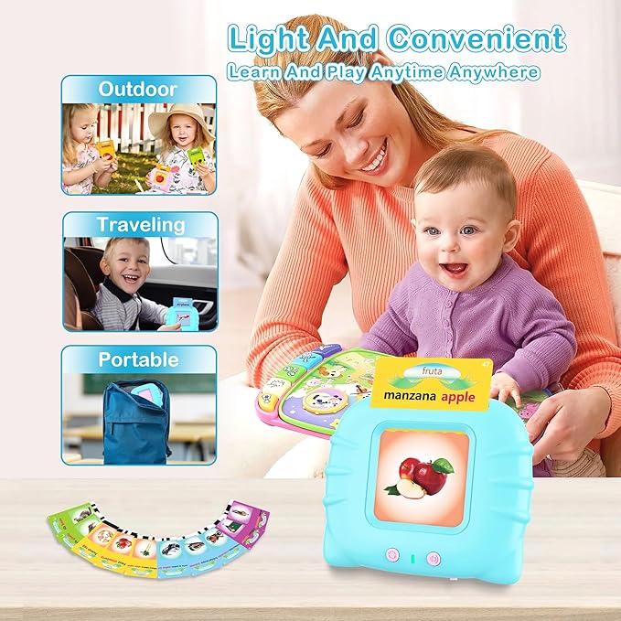 Spanish Flash Cards for Kids Toddlers 1-3, Bilingual Buddy Talking Flash Cards, Spanish Learning for Kids, Pocket Speech Therapy Toys, Montessori Language Learning Toys, 224 Sight Words