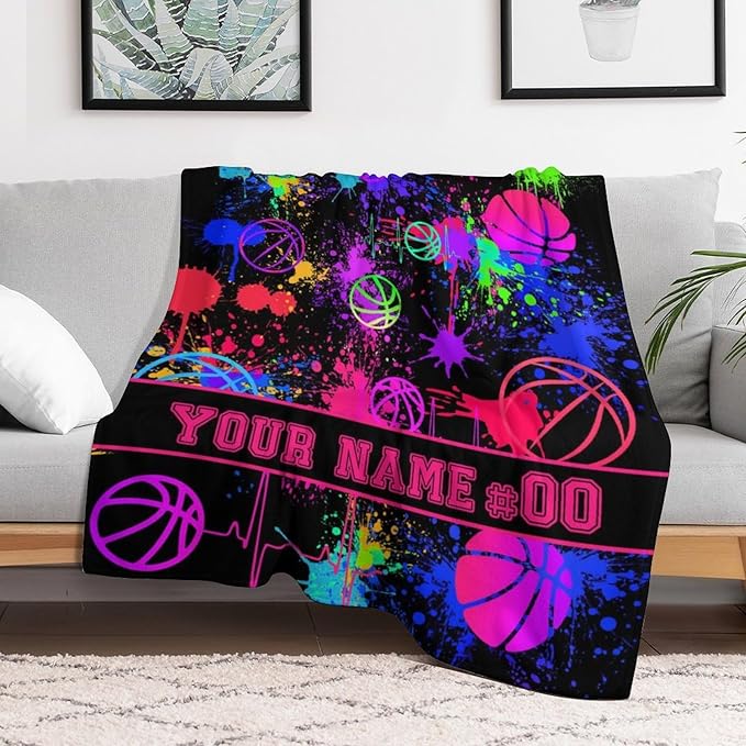 Custom Basketball Blanket - Soft Flannel Sports Basketball Blankets for Girls Boys Kids Pet Basketball Lovers - Warm Basketball Throw Blankets for All Season Sofa Lap, Chair - 40"x30"