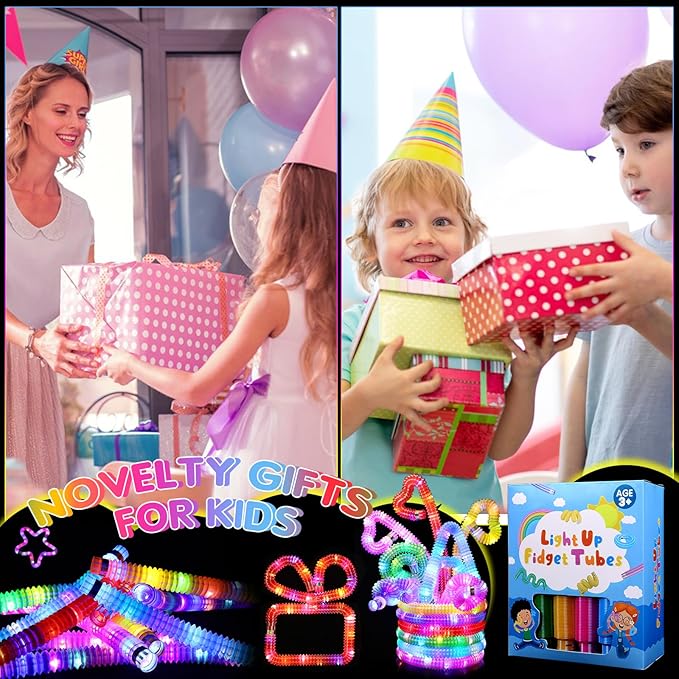 24 Pack Glow Sticks Bulk Party Favors for Kids 4-8-12, Light Up Pop Tubes Goodie Bags Stuffers for Kids, Glow Party Supplies Glow Bracelets Necklaces, New Year Valentines Day Decorations Gifts 2025