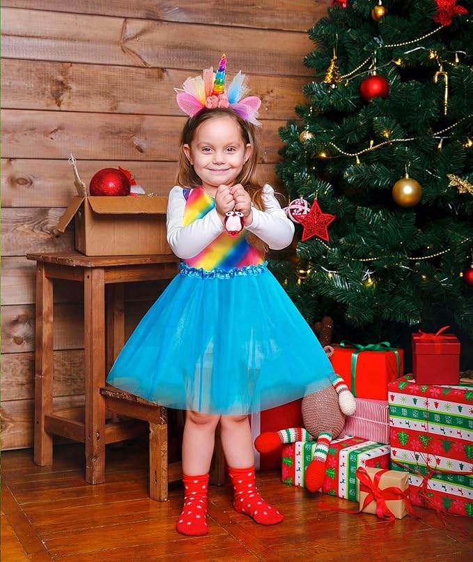 Jeowoqao Girls Princess Dress up Trunk Set 19 Pcs, Girls Rainbow Costume Set, Toddler Girls Dress up Clothes Pretend Play Costumes Set for Little Girl Ages 3 4 5 6