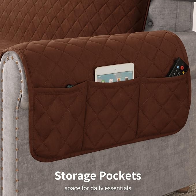 CHUN YI Oversized Couch Cover, Water Resistant Sofa Cover Slipcover for 4 Cushion Sofa, Washable with Adjustable Strap Storage Pocket for Living Room Dog Pet (Oversized Sofa, Chocolate)