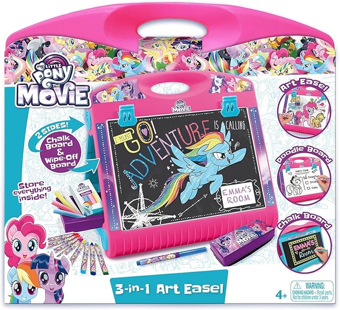 My Little Pony 3-in-1 Art Easel for Kids - Chalkboard, White Board & Storage, Artist Room Essentials