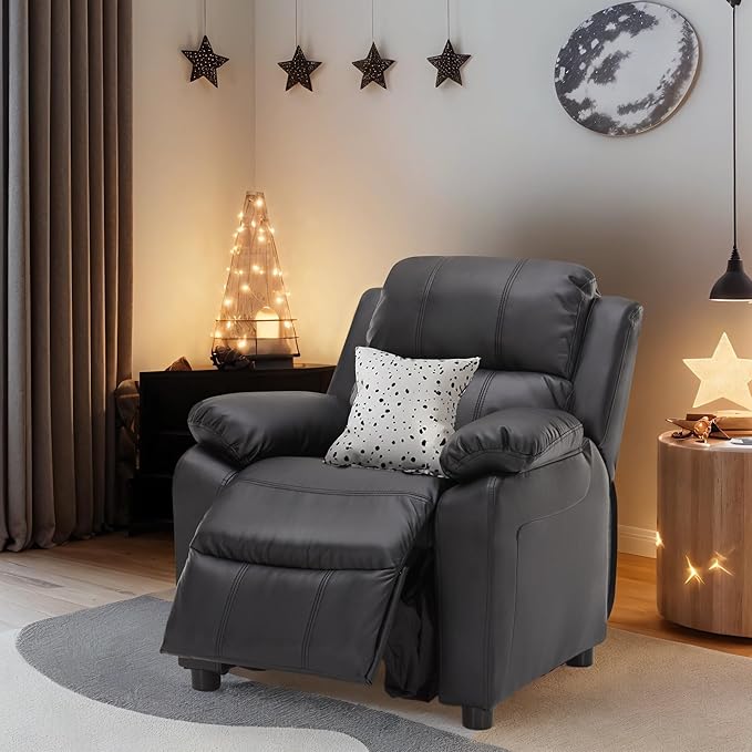 Macaron Kids Reclining Chair Recliner Dual Storage Armrest Leather Sofa Toddler Youth Children Child Ages 2-8