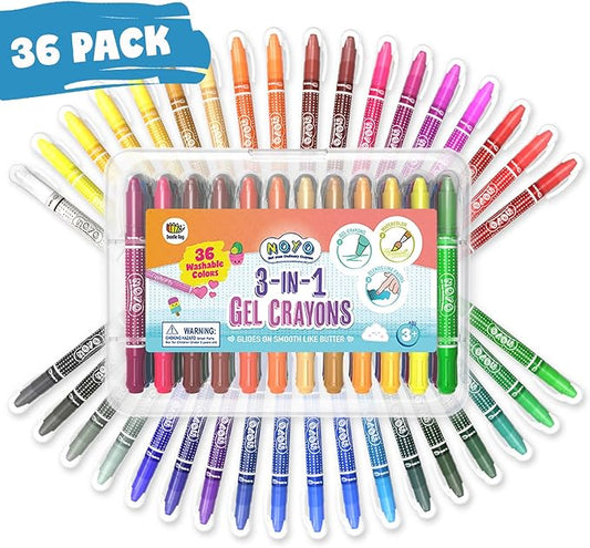 DOODLE HOG Washable Crayons 36 Colors, Kids and Toddler Crayons, Watercolor, Non Toxic, 3 in 1, Gel Crayons for Kids Ages 4-8