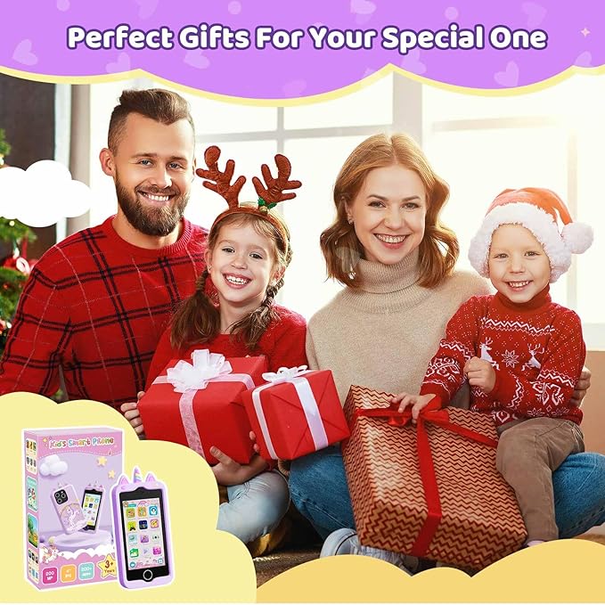 Kids Smart Phone for Girls, 4.0" Touchscreen Learning Music Puzzle-games Toddler Phone for Kids Ages 3-9, Dual Camera，Built-in 8G SD Card Kids Phone Toy, Birthday Gifts for Kids Cell Phone Toy, Purple