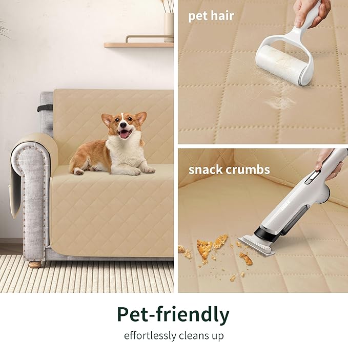 CHUN YI Oversized Couch Cover, Water Resistant Sofa Cover Slipcover for 4 Cushion Sofa, Washable with Adjustable Strap Storage Pocket for Living Room Dog Pet (Oversized Sofa, Sand)