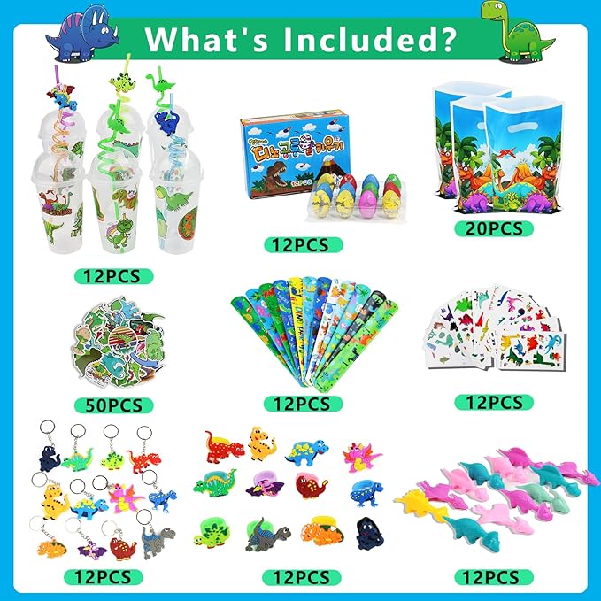 Dinosaur Party Favors Set 166PCS Dinosaur Birthday Party Supplies for Bulk Goodie Bags Stuffers, Treasure Box Toys, Piñata Filling, Easter Basket Fillers, Perfect for Boys and Girls Party Gifts