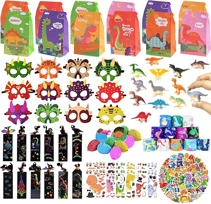 XIPEGPA Dinosaur Party Favors Dinosaur Birthday Party Supplies Dinosaur Goodie Bags for Boys Girls Birthday Dinosaur Bags Fillers Dinosaur Themed Party Toys