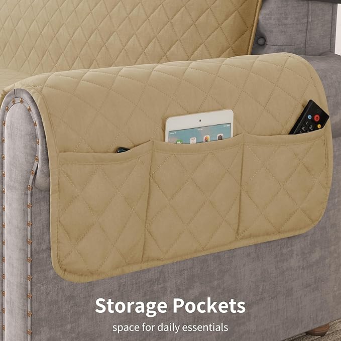 CHUN YI Couch Cover, Water Resistant Slipcover for 3 Cushion Sofa, Washable Sofa Cover with Adjustable Strap Storage Pocket for Living Room Dog Pet (Sofa, Khaki)