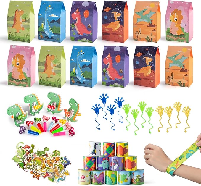Dinosaur Goodie Bags with Dino Party Favors for Kids, Birthday Party Supplies for Boys Girls (N98)