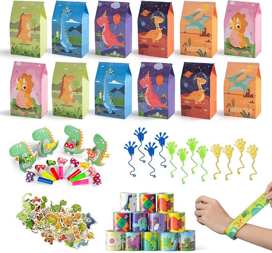 Dinosaur Goodie Bags with Dino Party Favors for Kids, Birthday Party Supplies for Boys Girls (N98)