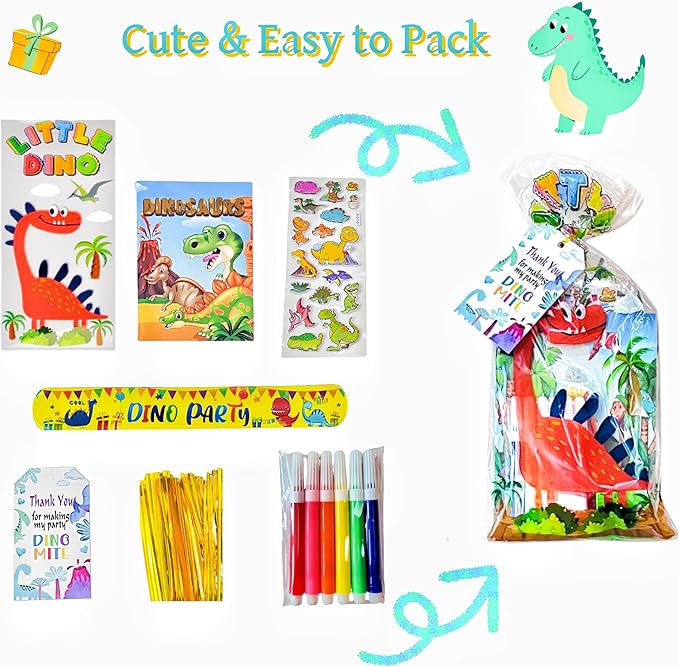 Dinosaur Party Favors for 12 Kids, Dinosaur Birthday Party Supplies, Dinosaur Goodie Bags for Boys Girls, Dinosaur Gifts Bags Fillers Pinata Stuffers, Dinosaur Party Toys Coloring Books