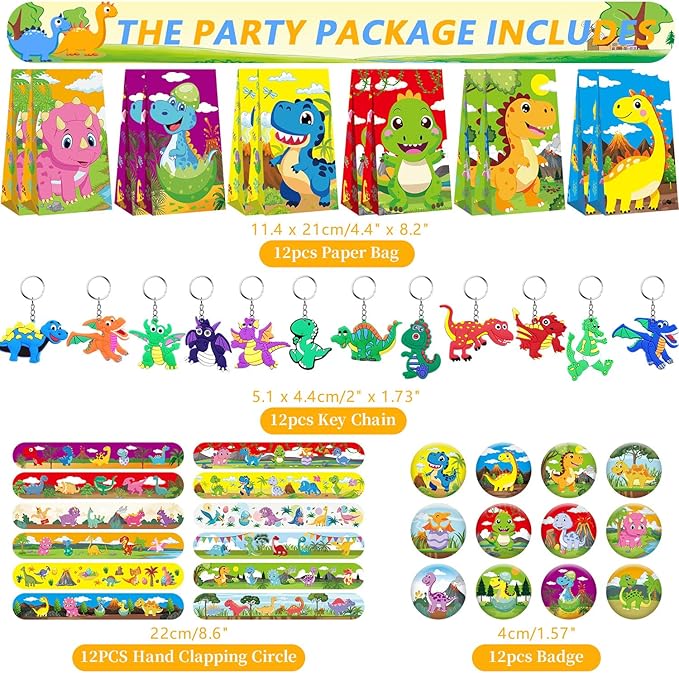 Dinosaur Party Favors, Dinosaur Birthday Decorations, Dinosaur Gifts Bags Keychain Mini Notepad Stickers Bracelets for Dinosaur Party Supplies Kids Boys Girls