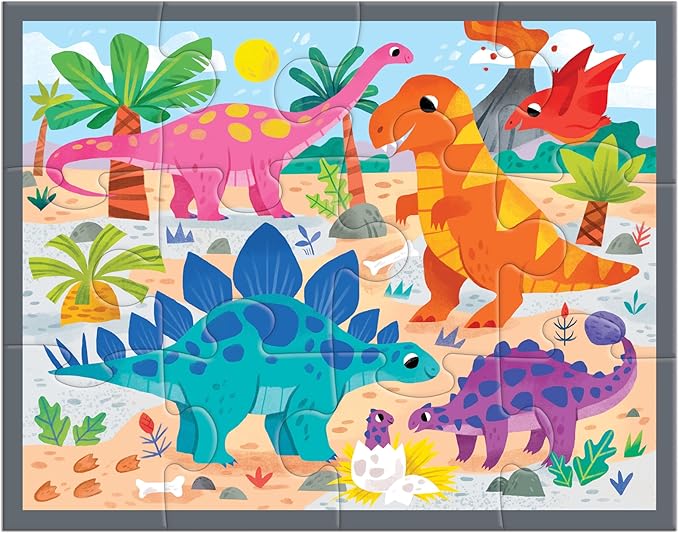 Mudpuppy Mighty Dinosaurs – 12 Piece Puzzle with Reusable Zipper Pouch Featuring Colorful and Fun Illustrations of Prehistoric Dinosaurs Perfect for Easy Storage and Travel