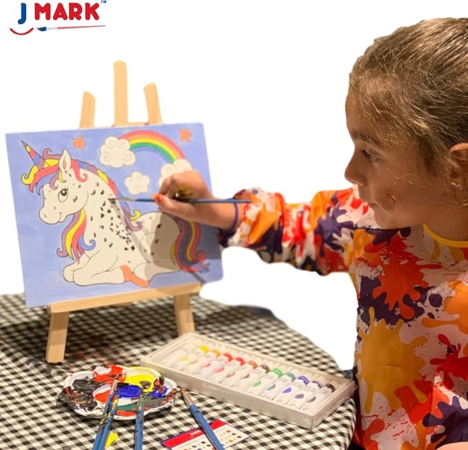 J MARK Ultimate Kids Paint Set – Complete Acrylic Paint Set for Kids, Includes Washable Paints, Storage Bag, Wood Easel, Canvas and More
