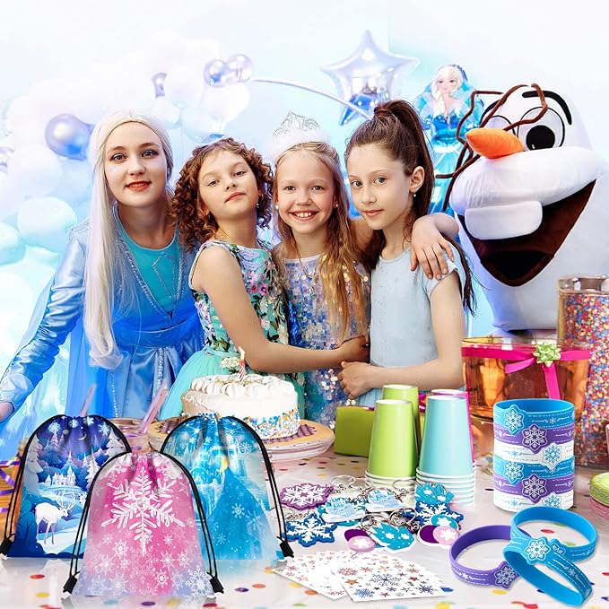 Golray Frozen Party Favors Elsa Birthday Supplies Girls Kids, Drawstring Bags Silicone Bracelets Keychain Tattoo Sticker Frozen Goodie Bag Stuffer Filler Elsa Frozen Birthday Party Favors Supplies