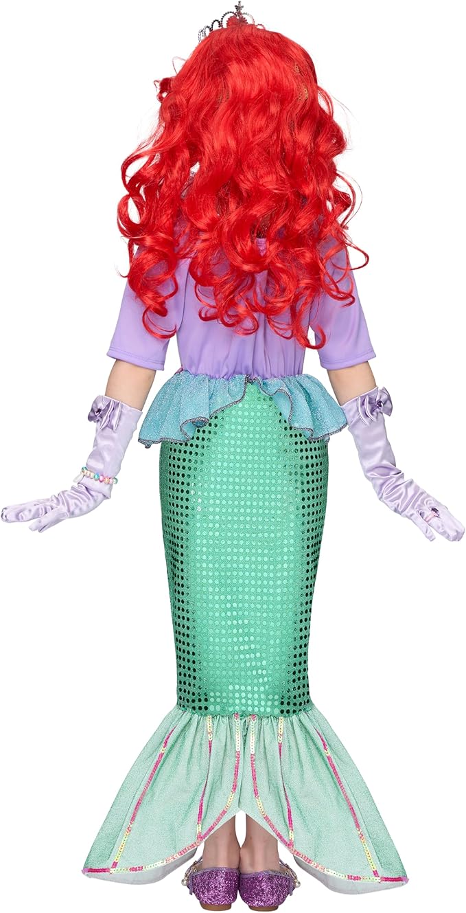 Spooktacular Creations Halloween Little Mermaid Costume for Girls, Sequin Mermaid Dress Set, Light Purple Princess Dress for Toddler Dress-Up, Cosplay Party (3T, 3-4 yrs)