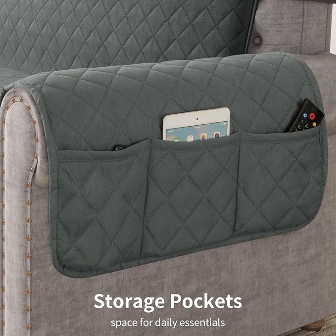 CHUN YI Oversized Couch Cover, Water Resistant Sofa Cover Slipcover for 4 Cushion Sofa, Washable with Adjustable Strap Storage Pocket for Living Room Dog Pet (Oversized Sofa, Dark Grey)
