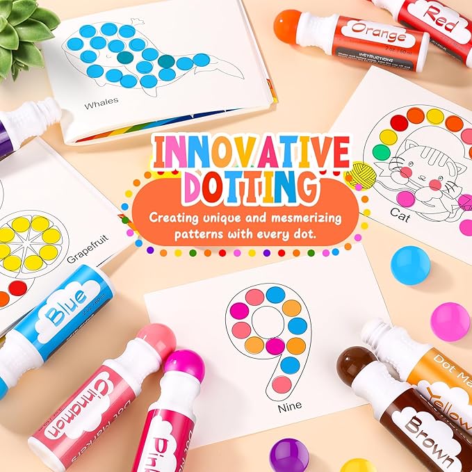 Soucolor 48-Pack 12 Colors Washable Bingo Paint Daubers Markers for Toddlers Kids Preschool, Dot Markers Set with 4- Pack Tearable Activity Books for Toddler Arts and Crafts Kits Supplies