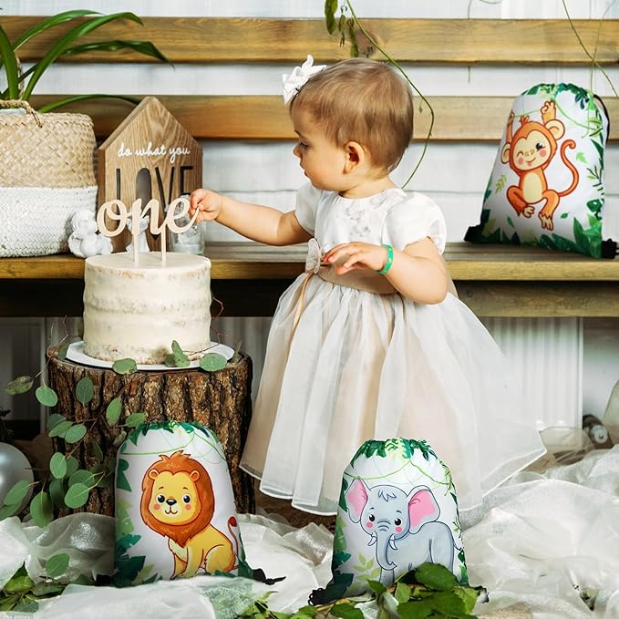 Talltalk 48 Pcs Jungle Safari Party Favors with 16 Wild Animals Drawstring Bags Goodie Bags Candy Treat Bag 16 Animals Wristband Bracelet 16 Animals Keychain for Zoo Birthday Baby Shower Party