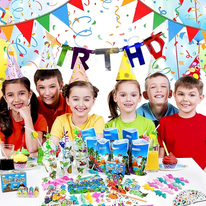 Dinosaur Party Favors Set 166PCS Dinosaur Birthday Party Supplies for Bulk Goodie Bags Stuffers, Treasure Box Toys, Piñata Filling, Easter Basket Fillers, Perfect for Boys and Girls Party Gifts