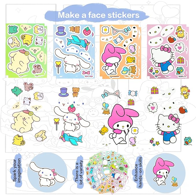 Cute Party Favors,Cute Birthday Party Supplies include 12Goodie Boxes, 12DIY Stickers, 12Slap Bracelets, 12Stamps, 12Keychains,Best Goodie Bags Stuffers for Kawaii Themed,Pinata Fillers,School Prizes