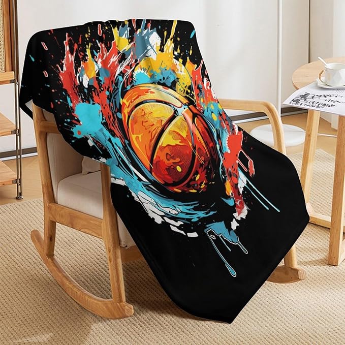 Basketball Throw Blanket - Soft Flannel Sports Basketball Blankets for Girls Boys Kids Basketball Lovers - Warm Basketball Throw Blankets for All Season Lap, Chair, Sofa - 50"x40"