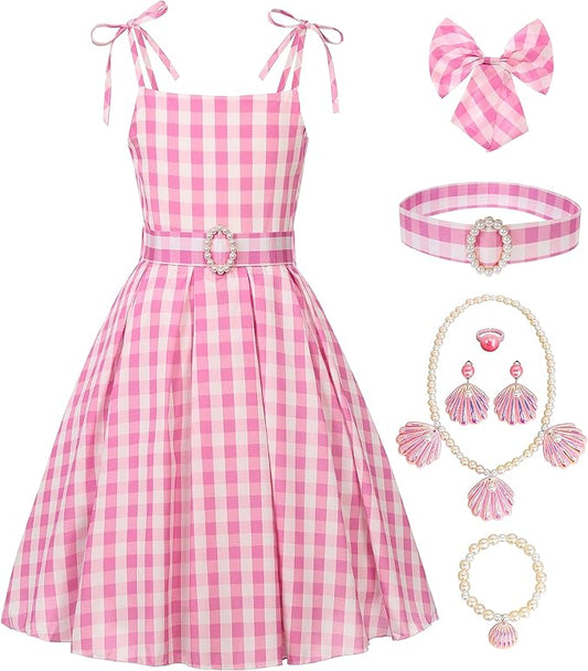 Oumbivil Girls Pink Costume Dress Movie Cosplay Dress Up Kids Outfits Birthday Party