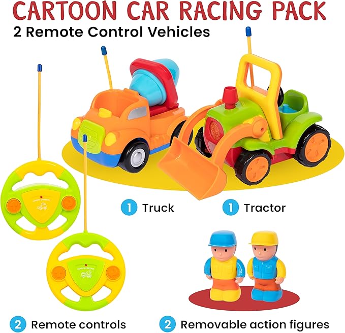 PREXTEX 2pk Remote Control Cars for 3-5 Year Old Boys - Truck & Tractor Toddler Toys