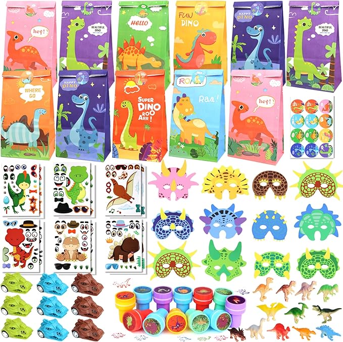 Dinosaur Party Favors, Dinosaur Party Supplies, Dinosaur Goodie Bags for Kids Birthday, Dinosaur Gifts Bags Fillers Pinata Stuffers Toys for Birthday Party, Treasure Box Prizes and Return Gifts