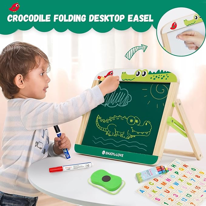 Easel for Kids Wooden Whiteboard & Chalkboard Easel Portable Kids Easel Dry Art Easel Double Sided Art Easel for Children 3 +Years Old