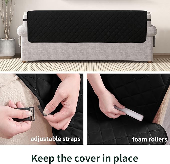 CHUN YI Couch Cover, Water Resistant Slipcover for 3 Cushion Sofa, Washable Sofa Cover with Adjustable Strap Storage Pocket for Living Room Dog Pet (Sofa, Black)