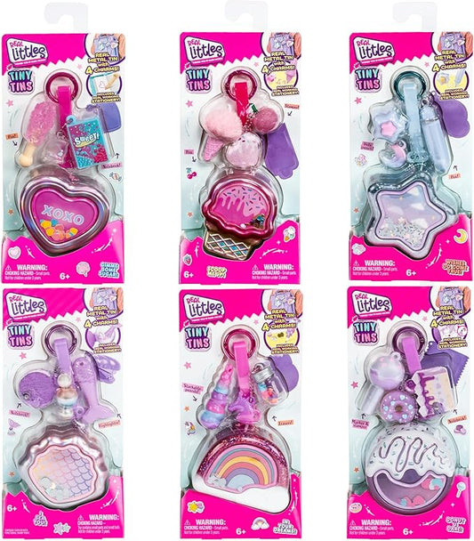 REAL LITTLES Keychain, Tiny Tins with 4 Charms, Real Working Stationery, 6 to Collect, Multicolor